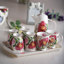 Fashion Bone China Ceramic Coffee Tea Water Cup And Pot 6 Peices Sets European High Quality