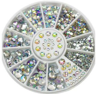 5 Sizes 400 Pcs Nail Art Tips Crystal Glitter Rhinestone 3D Nail Art Decoration Wheel