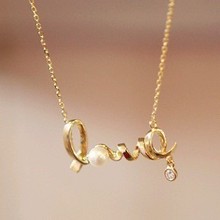2015 Korea New Fashion Alloy Jewelry Gently Around The Unique Love Word Imitation Pearl Collar Necklace Free Shipping Women