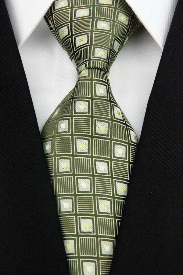 NT0132 Green Silver Plaid Smooth Man s Wedding Business Luxury Tie Jacquard Woven Classic Silk Polyester