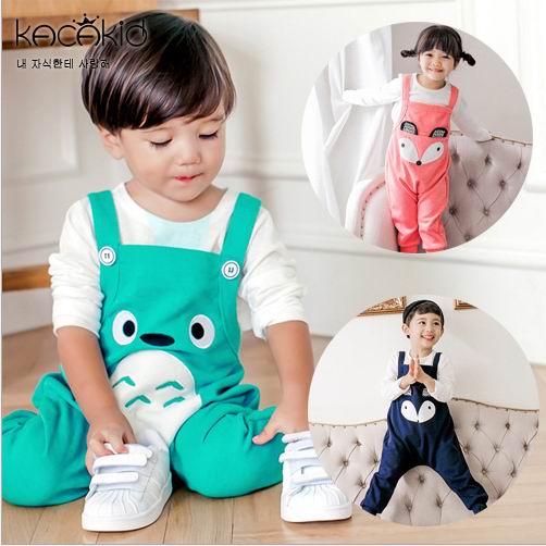2016 New Style Baby Overalls Cartoon Fox Fashion Cotton Summer One Piece Haren Pants Wholesale Clothing 0-2T 309416