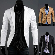 2016 Spring Men`s Fashion Blazer Jacket Long Sleeve Turn-Down Collar Slim Fit Casual Business Suits White Black Khaki WS441