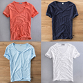Top Quality Breathable Summer Loose Deep V neck Ultra Thin T shirt Linen Tshirt Underwear Men