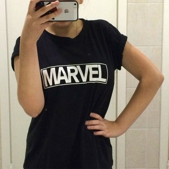 Новый 2016 Женщины Harajuku Футболки MARVEL Письмо Печати Футболки Повседневная Плюс Размер Одежды Tumblr Вершины Тройники Рубашки Poleras Mujer