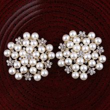 200pcs lot 1 2 2Colors Flower Shaped Pearl Plating Flatback Button For Crafts Shiny Rhinestone Button