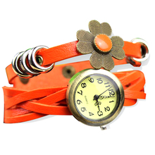 Women s Girl s Trendy Sunflower Decoration Multilayer Weave Leather Belt Bracelet Analog Quartz Movement Wrist