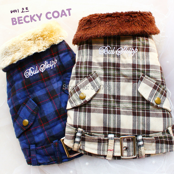 Free shipping Scottish font b tartan b font Faux fur collar cashmere lining dog coat jacket