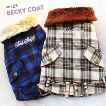 Free shipping Scottish tartan Faux fur collar cashmere lining dog coat jacket pet parka clothes