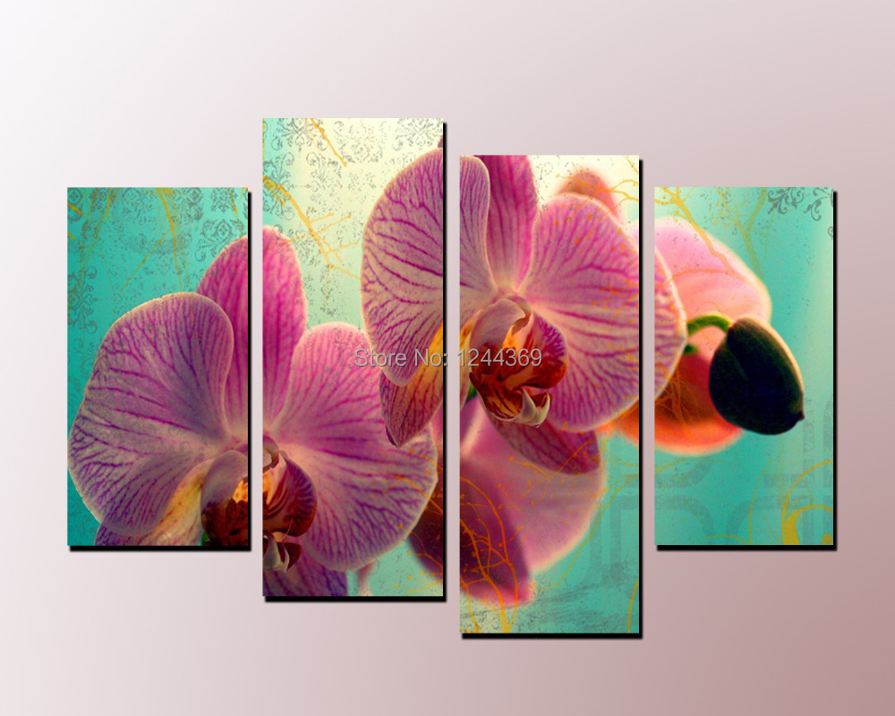 4-23The butterfly orchid 4 panel Large HD Canvas Print for Living Room, WHOLESALE Wall Art Picture/Photo Painting Artwork