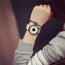 2016 New Fashion Korea Shockproof Black White PU Leather Quartz Watch Wristwatch for Men Women Unisex