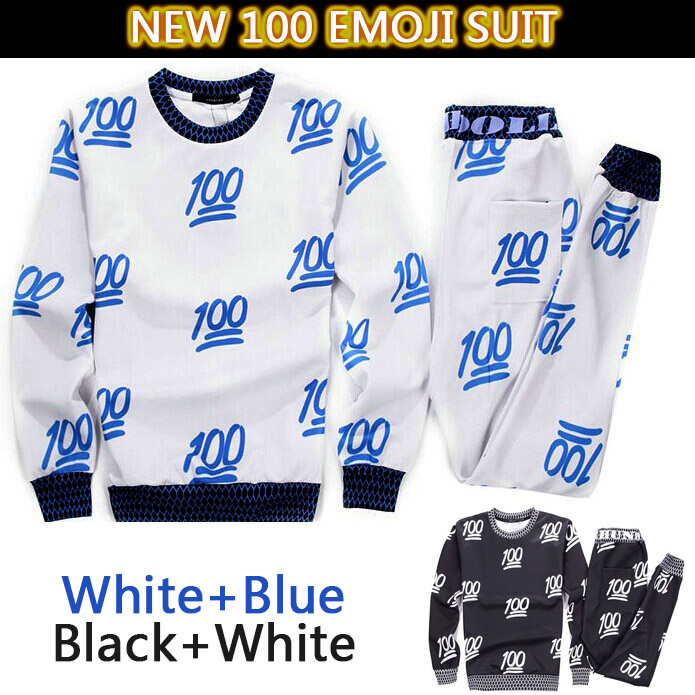 New 100 emoji print cartoon sweat suit tracksuit for men/women joggers
