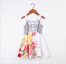 2015 Brand Catimini Dress Girls Pretty Floral Button Embroidered Bow Sleeveless 3-12Y Kids Clothing Fashion Summer Style TA032