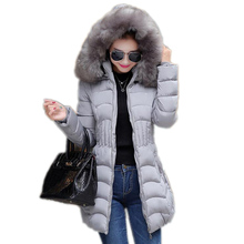 2015 New eiderdown cotton coat Hooded L-4XL Plus size women winter jacket Solid heavy hair long sleeve cotton-padded long jacket