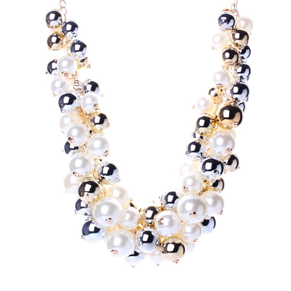 Starry Beads Gold Plated Chains Imitation Pearl Necklace New Resin Necklace for 2015 Women Brand Jewelry