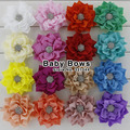 30pcs lot 3 Winter Flowers With Starburst Button Kanzashi Fabric Flowers Crystal Rhinestone Glued On Hair