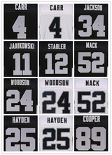 Mens Raiders Elite Football Jerseys 4 Derek Carr, 24 Charles Woodson Color Black White Size M-3XL Best Quality Free shipping