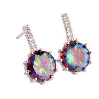 lingmei Mystic Rainbow Topaz White Sapphire 925 Stud Silver Earrings New Jewelry Women Party Earrings Free Shipping Wholesale