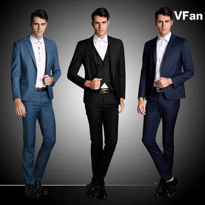 (Jacket+Pants+Vest)Solid Single Breasted Tuxedo Wedding Masculino Suits 2015 Slim Fashion Business Dress Suits For Men E1431