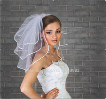 2015 Short Wedding Veils Three Layer With Ribbon Edge With Free Comb White Bridal Veils Wedding Accessories