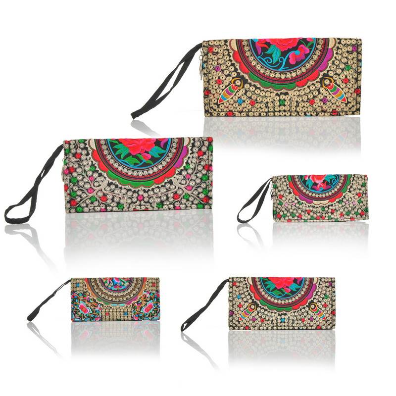 Ladies Desinger Purse Handbag National Style Money Tree Flower Embroidered Multicolor 25 5x12 5x2 5cm Random