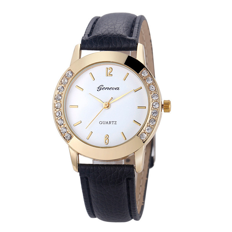 Superior New Fashion Diamond Analog Leather Quartz Wrist Watch for Women July16