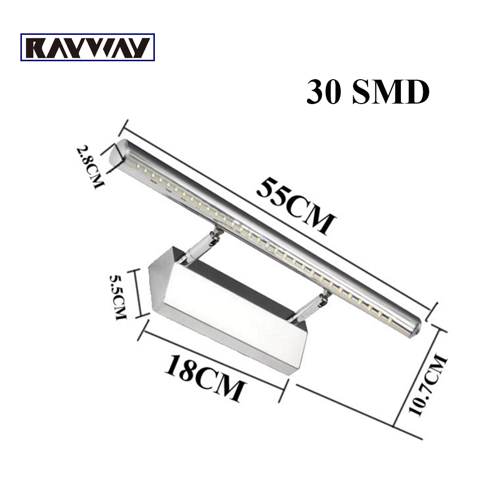 Modern 30pcs SMD 5050 7w led mirror light 55cm bathroom lamp stainless steel painting wall lights for Dresser Hotel