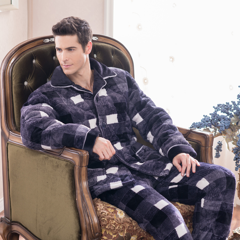 Free shipping New arrival Winter thickening cotton-padded flannel sleepwear men's long-sleeve plus size pajamas lounge set