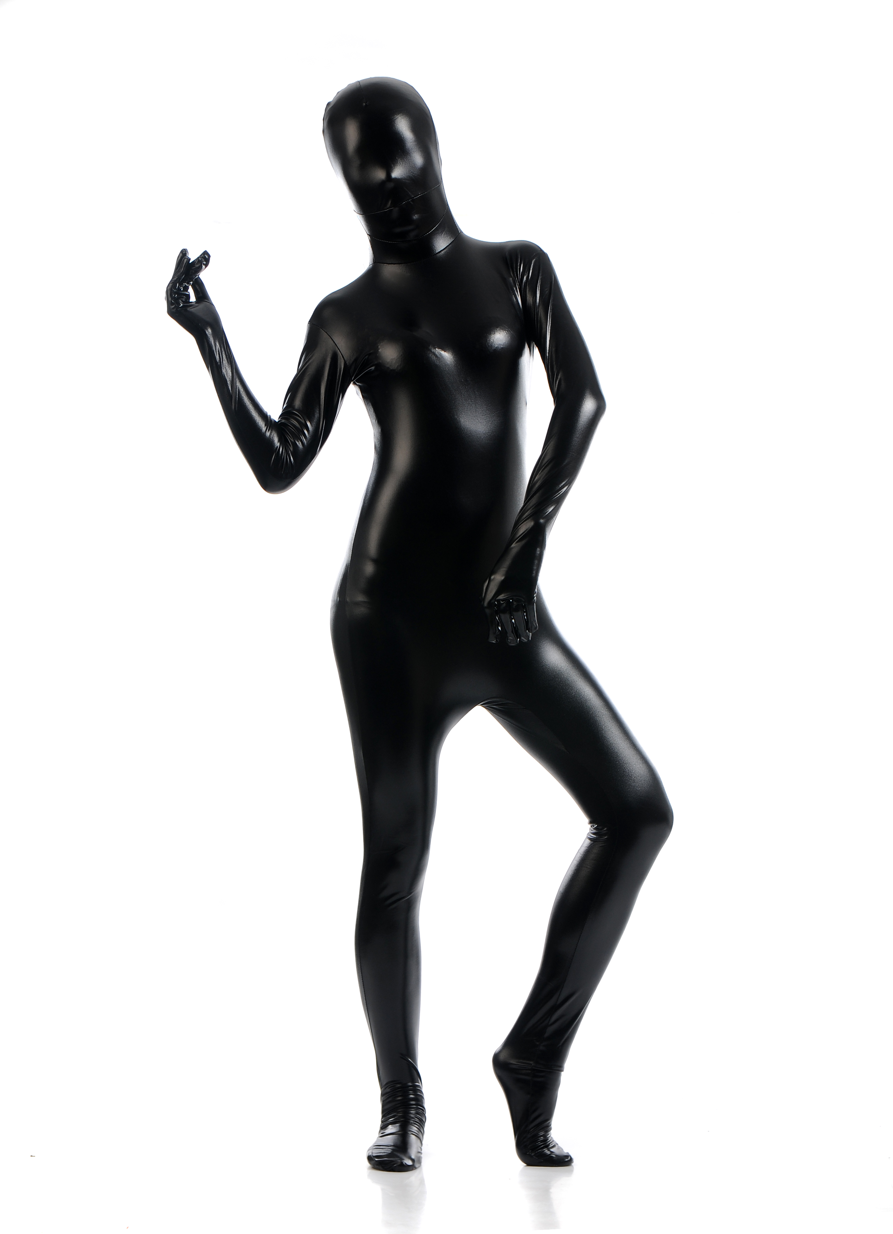 Black Metallic Spandex Bodysuit Lycra Shiny Catsuit Sexy Unisex Zentai Full Body Suit Costume 4422