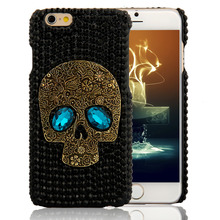 Handmade Diamond Metal saphire eye Skull back Cover phone case for Iphone 5 5s 6 6 plus for Samsung galaxy S6 S6 edge