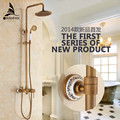 Hot selling Antique Brass Finish Bathroom Rainfall With Spray Shower Durable Brass Construction Faucet Set Free