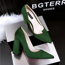 Women Pumps Thick Heel High Heels Shoes Sexy Female High-heeled Shoes Pointed Ladies Flock Suede Single Heeled Shoes G317