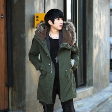 Fashion Luxury Fur Collar Woolen Blends Single Breasted Long Trench Coat Men Winter Thicken Slim Fit