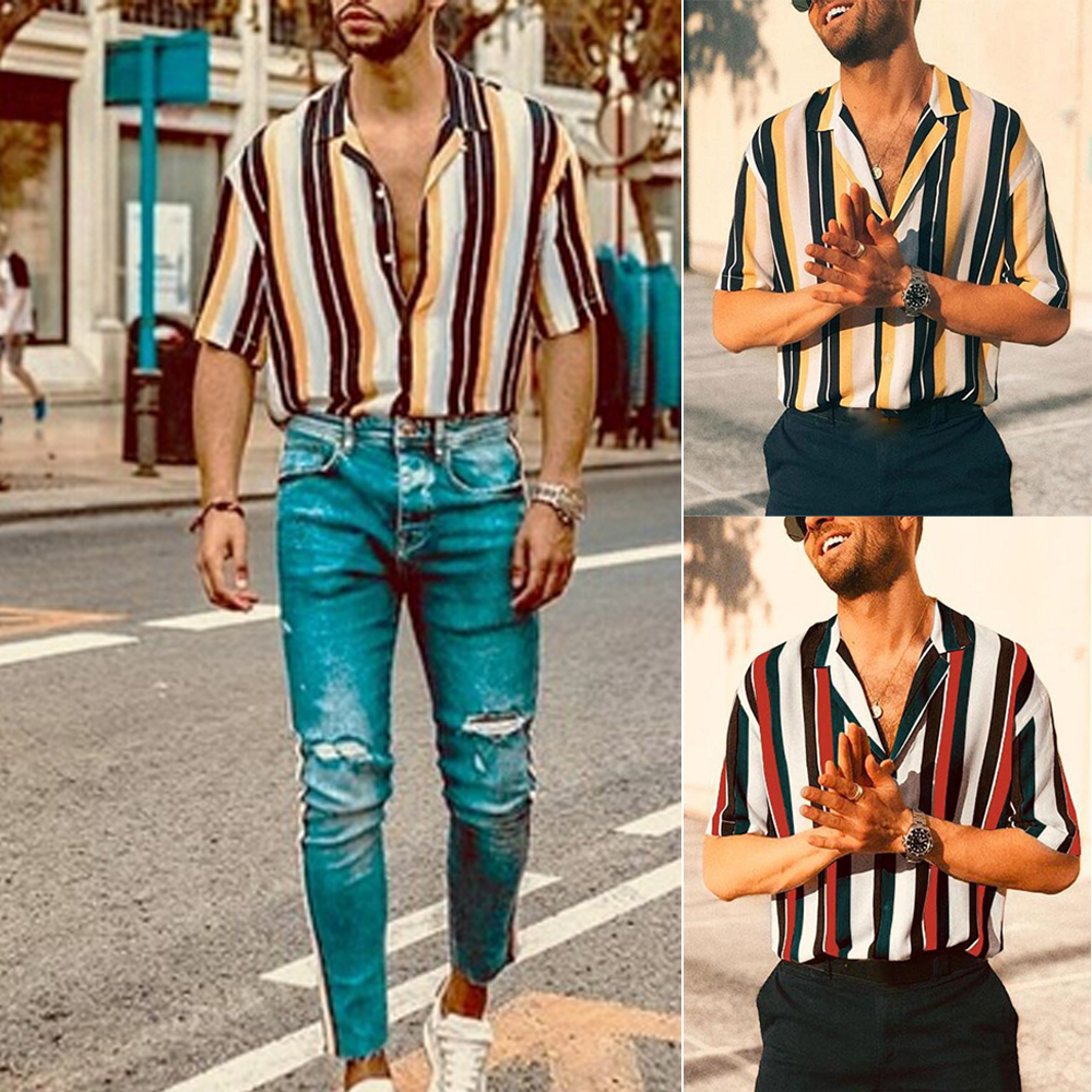 short sleeve vertical striped shirt mens
