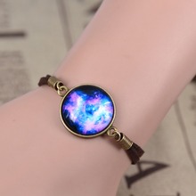 No Mini free shipping NEW Galaxy Bracelet Lovely galaxy Nebula Space Glass Bracelet Suede Leather Bracelet