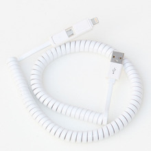 two in one Android Micro USB and 8pin 60cm to 2m spring retractable mobile phone data charging cable for android 5/5s 6 phone