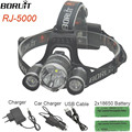 RJ5000 USB LED Headlight headlamp CREE 3Led 8000LM Rechargeable 18650 boruit head lamp lights waterproof Light