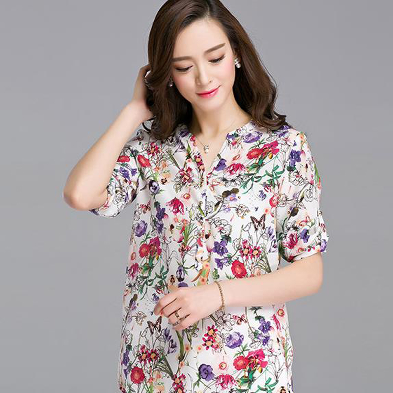 Hot Sale 2016 Women Blouses Spring Summer Fashion Half Sleeve 100% Real Silk Shirt camisa feminina Brand Clothing chemise femme