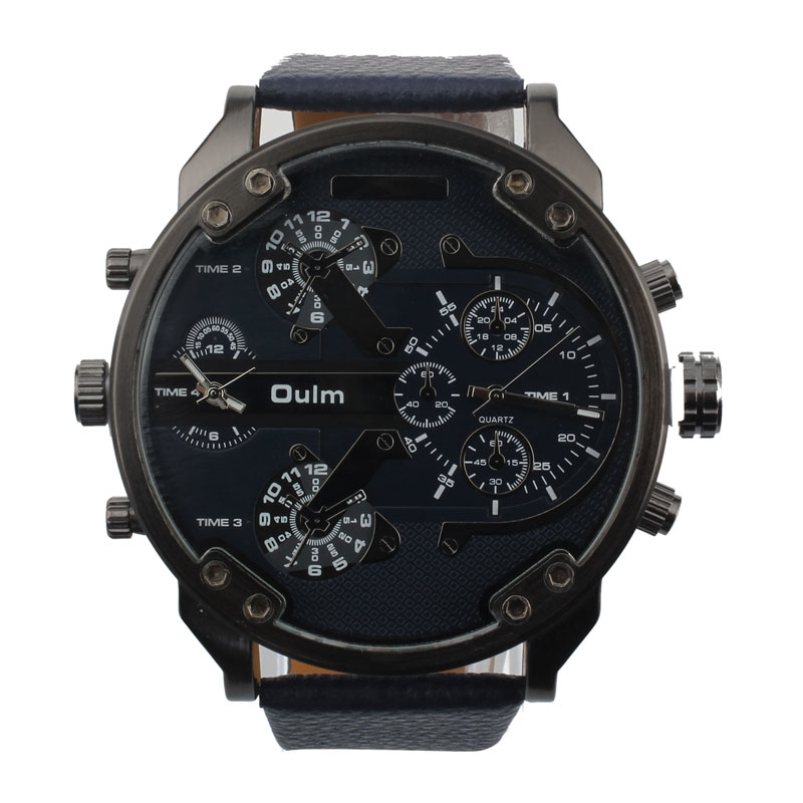 SPlendid Sports Luxury Golf Military Army Dual Time Quartz Large Dial Wrist Watch Oulm Mechanical Designer