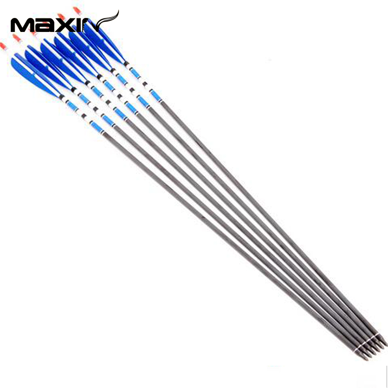 Hot Sale 6Pcs Lot 80cm Blue Archery Carbon Arrow Handmade with 7 5mm Diameter 20 60lbs