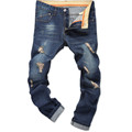 28 40 large size jeans for men fashion straight regular denim trousers Frayed casual cotton zipper