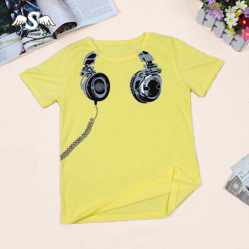 Feitong New Fashion Boy Kids Summer Clothing Casual 3D Headphone Short Sleeve Tops Blouses T Shirt