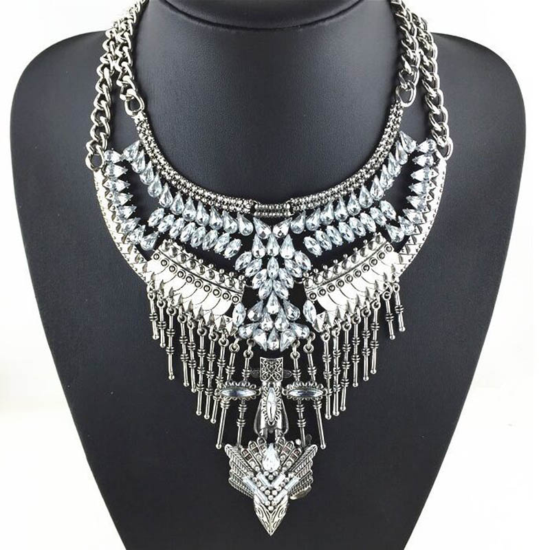 2015 Vintage Statement necklaces full crystal necklaces women Jewelry Necklaces & Pendants Tassel Necklace Chunky Drop necklace