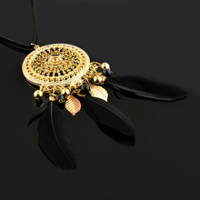 Bohemian Dream Catcher Circle Mesh Net Dreamcatcher Black Feathers Long Necklace Charm Women Jewelry