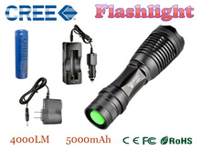 LED torch CREE XML-T6 4000 Lumens High Power Focus lamp Zoomable lights + Charger + 1*18650 5000mAh battery