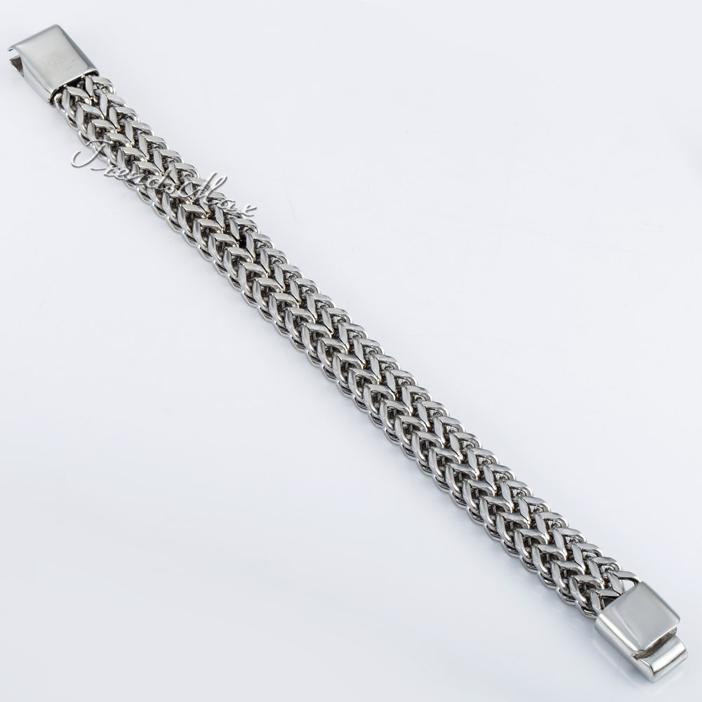 Fashion 11mm Silver Tone Double Foxtail Box Link Mens Chain Boys 316L Stainless Steel Bracelet Magnetic