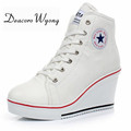 8 cm high heels for women 2016 casual canvas shoes women wedge heel platform high top