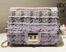 The new luxury coarse tweed chain shoulder bags fashion cute color wool satchel diamond pattern stitching