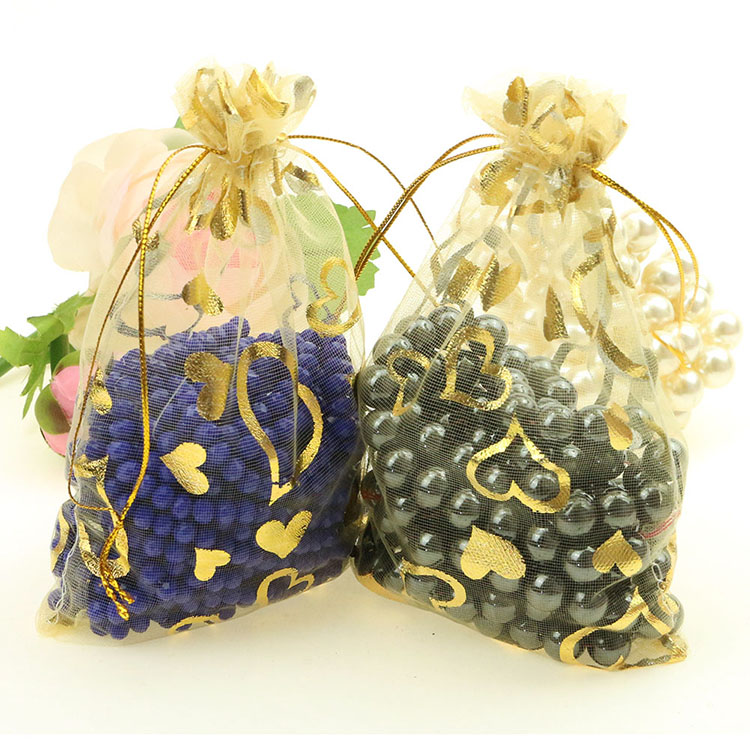 Wholesale 100pcs/lot 13x18cm Gold Heart Organza Christmas Gift Bags ...