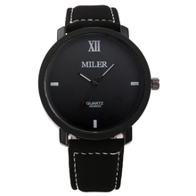 Fashion Round leather Wristwatches Glass Analog Quartz watch Casual Business Style Men’s in stock MILER ML24
