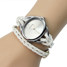 2015 New Lady White Bracelet Charm Leather Watches Weave Quartz Movement Wrist Watch